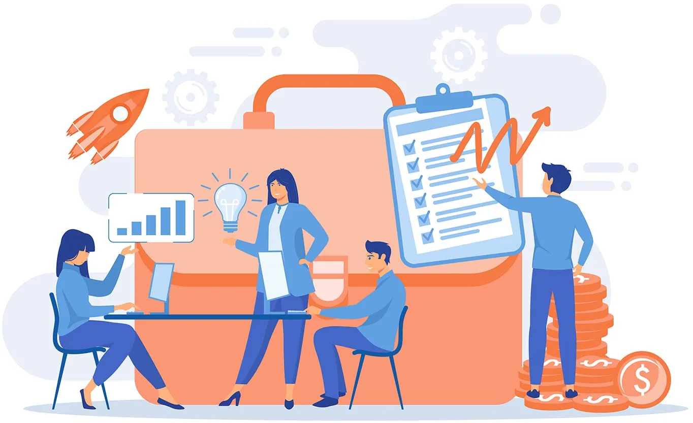 hero2 Illustratie van een team dat samen aan een online project werkt